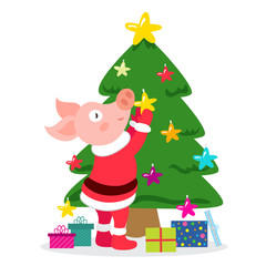 Christmas illustration with cute pig