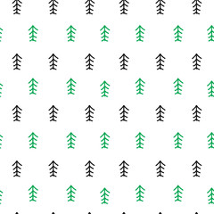 Seamless pattern with hand drawn christmas tree on white background.