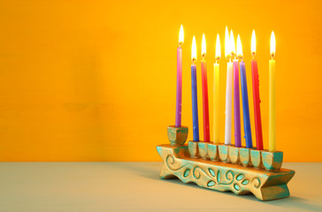 image of jewish holiday Hanukkah background with menorah (traditional candelabra).