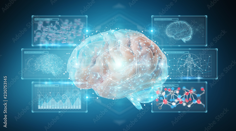Wall mural digital 3d projection of a human brain 3d rendering