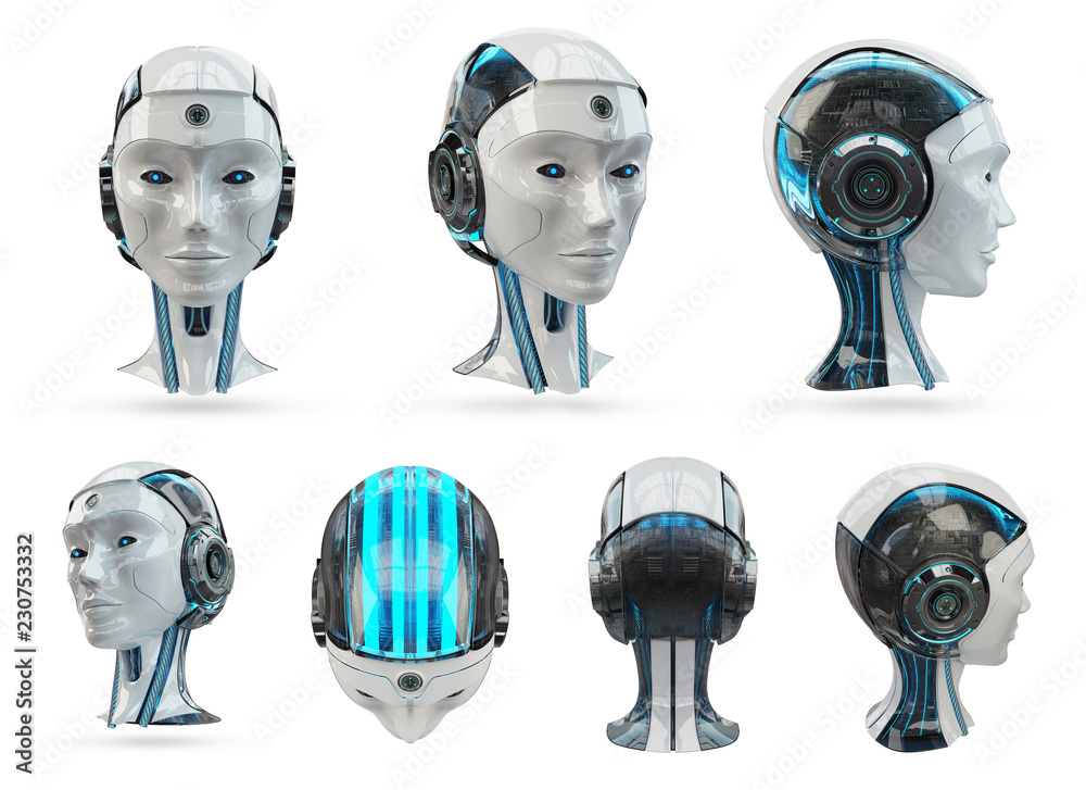Aufkleber cyborg head artificial intelligence pack 3d rendering