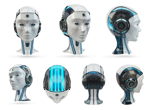 Cyborg head artificial intelligence pack 3D rendering