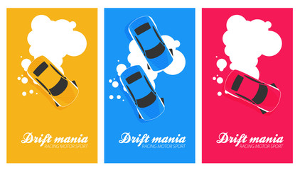 Top view of a drifting car in flat vector banner set © mix3r