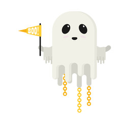 Flat vector ghost with flag isolated on white background