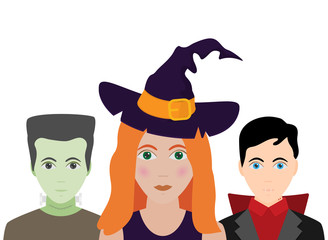 The Halloween set of people in costumes flat vector