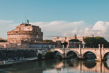 Saint Angel Castle and bridge over the Tiber river in Rome