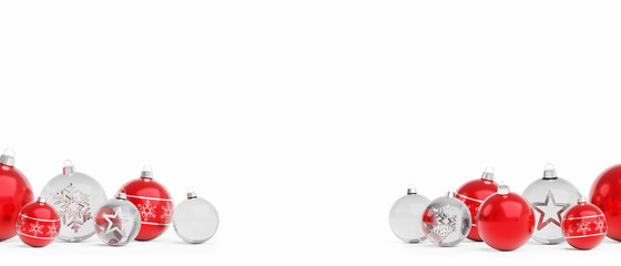 Red and white christmas baubles isolated 3D rendering
