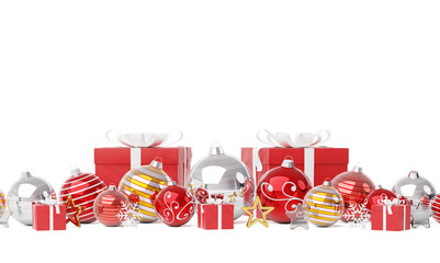 Red and white christmas baubles isolated 3D rendering