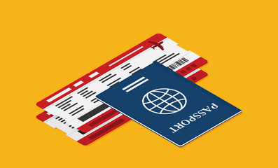Passport with tickets icon isometric vector illustration isolated on background.