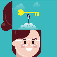 woman holding gold Key