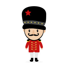 Cartoon British Royal Soldier. Vector illustration of English traditional guardian. Vector concept illustration for design.