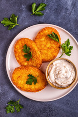 Potato pancakes, hash braun.