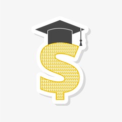 Dollar with graduate hat, Graduation hat on gold dollar sign sticker
