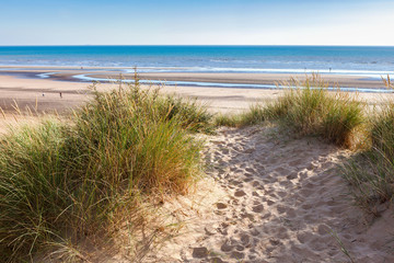 Camber Sands, sandy beach at the village of Camber, East Sussex near Rye, England, the only sand...