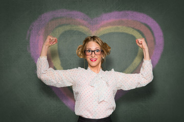 Life coach showing confidence, self help, high self esteem, proud, love yourself