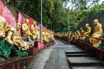 Golden statues on the way up to the Ten Thousand Buddhas Monastery (Man Fat Tsz), Hong Kong, Sha...