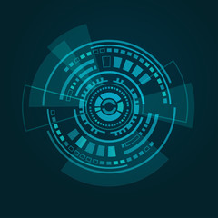 Abstract futuristic HUD interface on dark blue gradient background