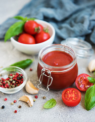 Fototapeta na wymiar Tomato sauce in a jar