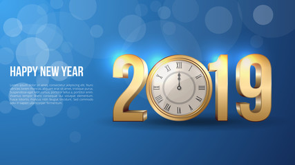 Fototapeta premium 2019 Happy New Year Background Vector. Greeting Card Design Template. Vector Illustration