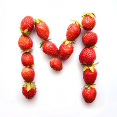 Letter M of the English alphabet from strawberry
