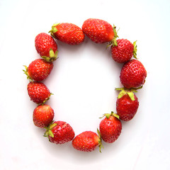 Letter O of the English alphabet from strawberry