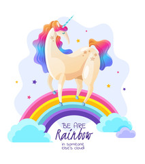 Unicorn On Rainbow Magic Illustration
