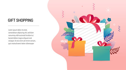 Promo Christmas, New Year banner, Sale poster and flyer with gift boxes and Xmas decorations