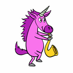 Pink unicorn playing the saxophone Vector illustration