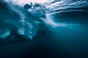 Fotobehang Barrel wave underwater with air bubbles. Ocean in underwater © artifirsov