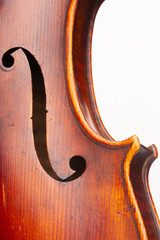 Violin close up isolated on white background