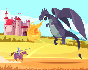 Castle Dragon Cartoon Illustration