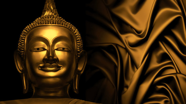 gloden buddha statue on abstract golden tone background