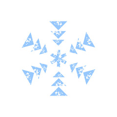 Grunge geometric shapes simple blue snowflake on white, vector