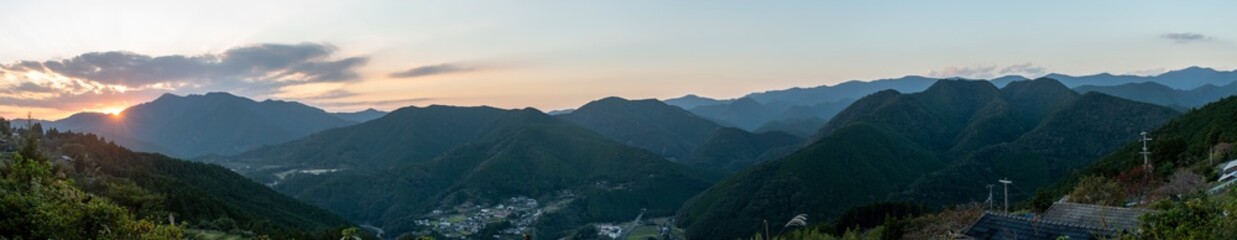 Panorama of a sunset in the mountains