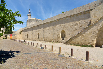 Fortification and tower of Constance of Aigues Mortes, French city walls in the Gard department in...