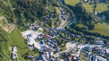 Aerial view of a village in the alpine mountains, Lofer, Austria