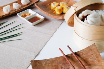 Set of Dim sum Enjoying traditional Chinese dumpling.