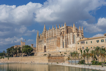 General view of the Cathedral of Saint Mary - the main church of the Spanish city of Palma de...