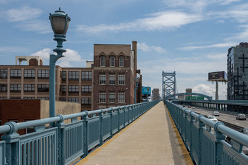 Fototapeta na wymiar Walkway on the Benjamin Franklin Bridge
