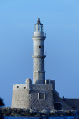 Lighthouse and blue sky. This lighthouse is located in Chania city, Crete