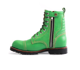 Men’s green boot with zipper isolated on white background.
