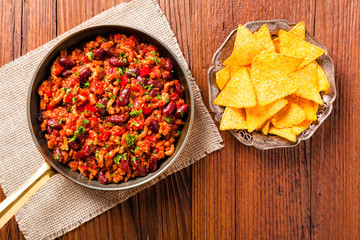 Mexican nachos with chili con carne