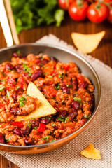 Mexican nachos with chili con carne