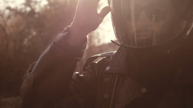 Motorbike person wear helmet