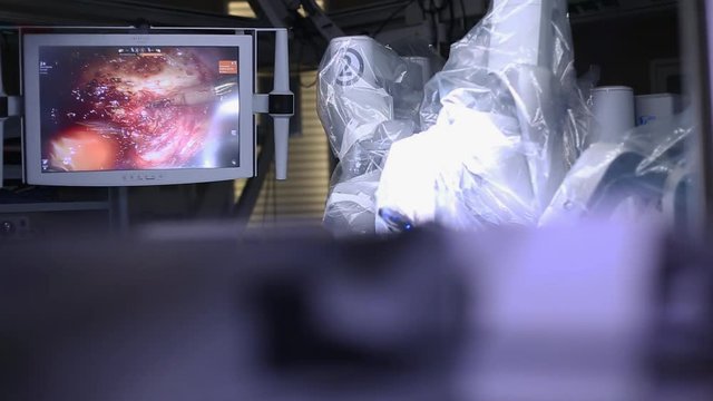 Medical operation involving robot. Medical robot. Robotic Surgery. 