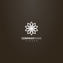 white logo on a black background. simple vector geometric line art logo of a blooming flower