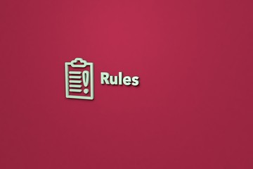 Text Rules with green 3D illustration and red background