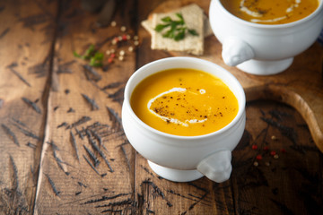 Homemade creamy pumpkin soup