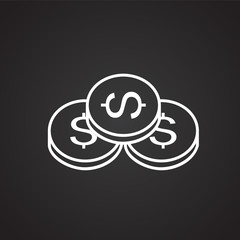 Cash money coins thin line on black background icon