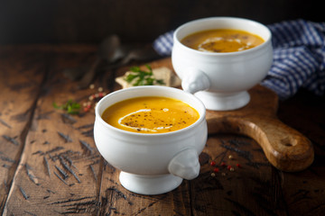 Homemade creamy pumpkin soup